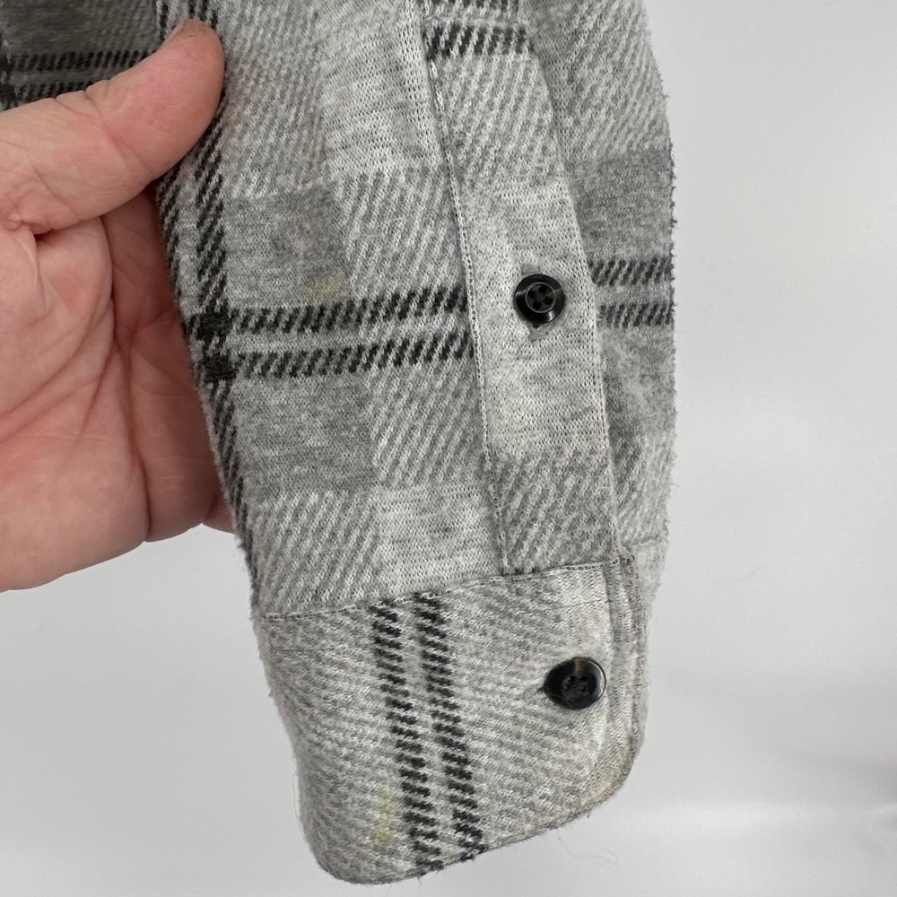 7Diamonds Shirt Mens Large Grey Plaid Knit Flannel‎ Shacket Button Down L/S - Picture 7 of 13